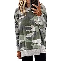 ECOWISH Women's Camouflage Print Casual Leopard Pullover Long Sleeve Sweatshirts Top Blouse