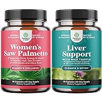 Bundle of Extra Strength Saw Palmetto for Women and Liver Cleanse Detox & Repair Formula - DHT Blocker Thickening Hair Vitamins for Hair Loss for Women - Silymarin Milk Thistle Liver Detox 70 Capsules