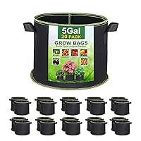 20-Pack 5 Gallon Grow Bags, Thickened Nonwoven Aeration Fabric Pots with Reinforced Handles, Heavy Duty Plant Grow Bag for Gardening