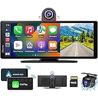 2024 Newest Carpuride W903 Wireless Carplay Android Auto Car Stereo with 4K Dash Cam, Backup Camera,Portable 9.3 Inch IPS Touch Screen,Car Radio Receiver with Mirror,Bluetooth,Drive Navigation