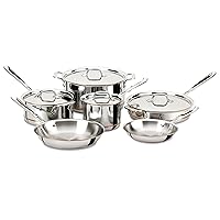 All-Clad Copper Core 5-Ply Stainless Steel Cookware Set 10 Piece Induction Oven Broiler Safe 600F Pots and Pans Silver