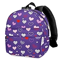 Lightweight Toddler Kids Backpack with Chest Strap For Boys and Girls, Preschool Kindergarten 3-6 Years Old 30 Colors (Heart/Purple)
