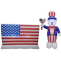 Two Patriotic Party Decorations Bundle, Includes 6 Foot Long Patriotic 4th of July Inflatable American USA Flag with Stars and Stripes, and 6 Foot Tall Uncle Sam Polar Bear with Love Heart Flag