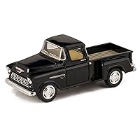 Black 1955 Chevy Stepside Pick-Up Die Cast Collectible Toy Truck by Kinsmart