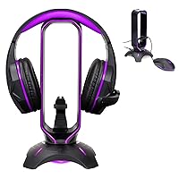 ENHANCE PC Gaming Headphones Stand with Mouse Bungee - RGB Headphone Holder for PC Gaming Desk Setup with 2 USB Port Hub, 7 LED Color Changing Modes, Headset Stand for Gaming Headset PC, Xbox One, PS5