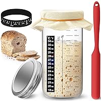 Artcome Sourdough Starter Jar Kit - 24 Oz Sourdough Starter Jar with Aluminum Lid, Date Marked Feeding Band, Silicone Scraper, Cloth Cover and Thermometer Band, Sourdough Container for Making Bread
