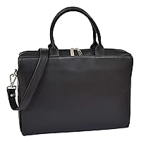 Womens Real Soft Leather Briefcase A4 Size File Folders Satchel Bag AA62 Black, Black, L, Briefcase