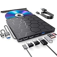 External CD/DVD Drive for Laptop, DVD Player for Laptop, 8 in 1 USB 3.0 Ultra-Slim Portable, CD Burner External Disk Drive Optical Compatible with Laptop Desktop Mac,Windows 11/10/8/7 Linux