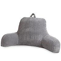 Reading Pillow Bed Wedge Large Adult Children Backrest with Arms Back Support for Sitting Up in Bed/Couch for Lounging Bedrest,Waffle Stereoscopic Design,Grey
