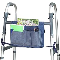 DMI Walker Bag, Walker Bags for Folding Walker, Bag for Walker Attaches and Detaches Easily, Multi-Pocket Walker Accessories Bag, Blue Denim, 9.5 x 13 Inches