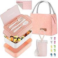 Bento Lunch Box for Kids, Bento Box Adults Lunch Box Leak-proof for Kids Toddler Teens School, Lunch Box Containers Durable with Lunch Bag, Cup, Spoon, Forks, Dishcloth (Pink Set)