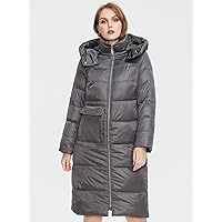 2022 Women's Plus Size Coats Fashion Plus Zip Up Flap Pocket Hooded Winter Coat Work Leisure Fashion Comfortable Warm (Color : Gray, Size : 4X-Large)