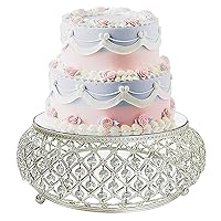 12 Inch Wedding Cake Stand with Mirror Top Plate, Silver Metal Crystal Beads Cake Display Pedestal, Round Cake Stand, Cupcake Stand, Dessert Tray,Snack Tray,Party,Wedding