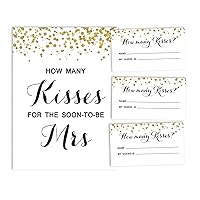 How Many Kisses for The Soon to Be Mrs Gold Confetti White Bridal Shower Game 1 Sign + 30 Cards