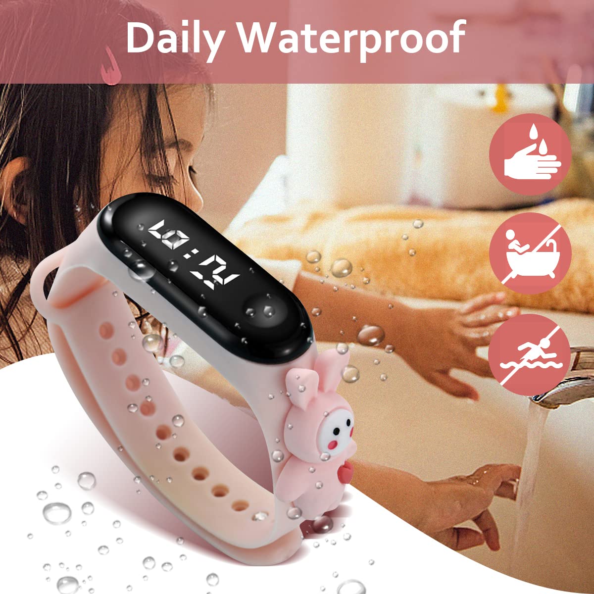 A ALPS Kids Watch, Girls Watch Set 3-12 Years Old, Digital Sports Toddler Daily Waterproof LED Design, Cute Cartoon Gifts for Children (3PC / 4PC)