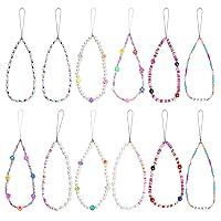 12 Pieces Phone Beaded Chain Charm Beaded Phone Chain Strap Beaded Phone Charm Beaded Phone Chain String Beaded Phone Lanyard Wrist Strap for Phone Chain Strap