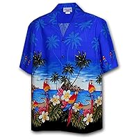Pacific Legend Men's Parrots Beach Border Hawaiian Shirt