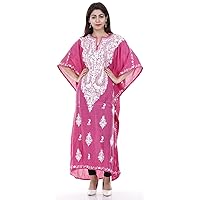 Cotton Kashmiri Kaftan Maxi Dress Beachwear Cover Up Aari Work Paisley Design + Owl Earring