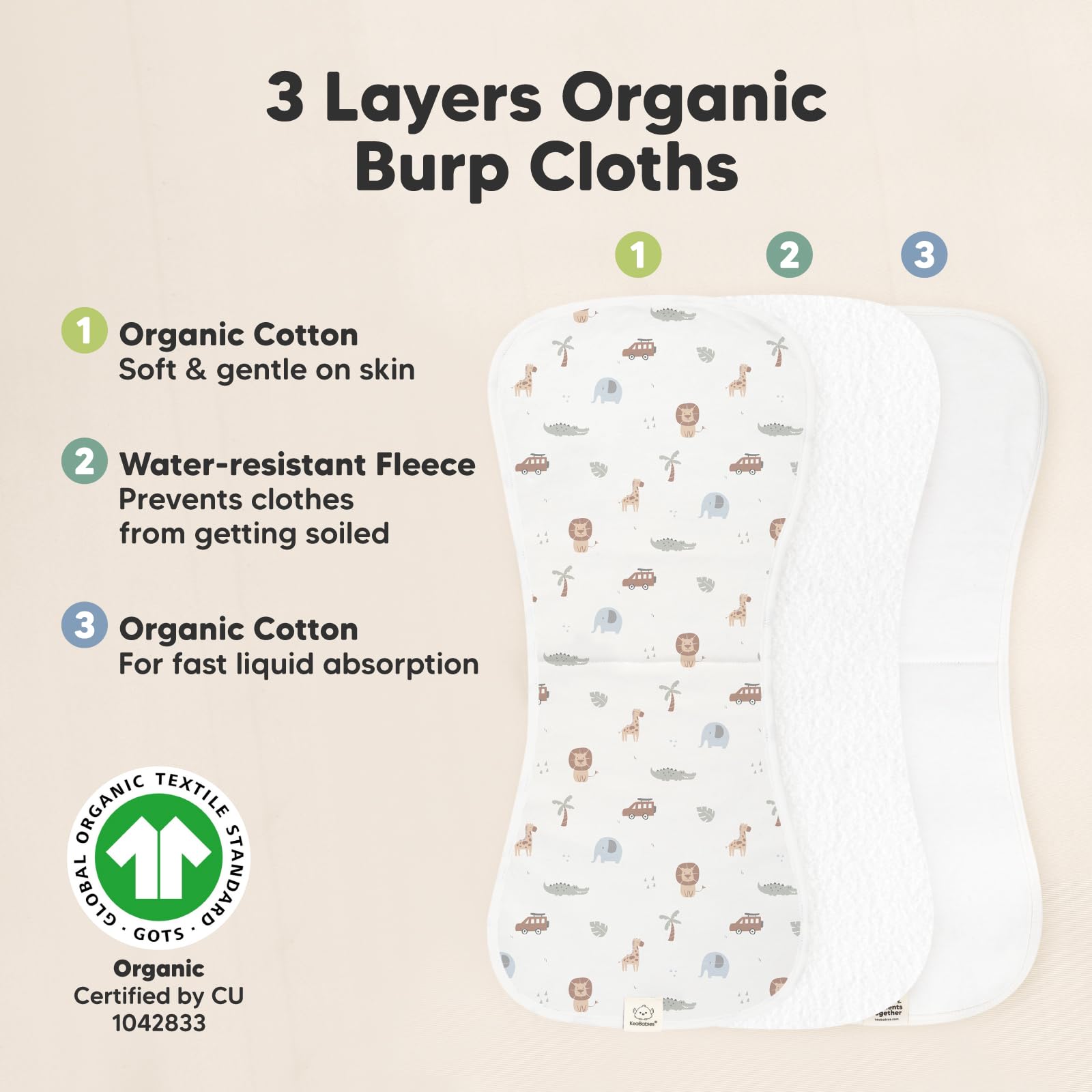 KeaBabies 5-Pack Organic Burp Cloths for Baby Boys and Girls and 8-Pack Baby Bibs for Boys, Girls - Ultra Absorbent Burping Cloth, Pull-on Bibs for Baby Girl, Baby Boy, Burp Clothes