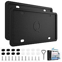 2 Pack Black License Plate Frames, Silicone Side-Opening Car License Plate Cover, Rust-Proof Rattle-Proof Weather-Proof Car Accessories with Screw Caps