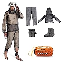 HOMEYA Bug Jacket S/M, Anti Mosquito Netting Suit with Zipper on Hood Ultra-fine Mesh Pants Mitt Socks with Free Carry Pouch for Protecting Hunting Fishing Men Women