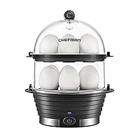Chefman Electric Egg Cooker Boiler, Rapid Egg-Maker & Poacher, Food & Vegetable Steamer, Quickly Makes 12 Eggs, Hard or Soft Boiled, Poaching and Omelet Trays Included, Ready Signal, BPA-Free, Black