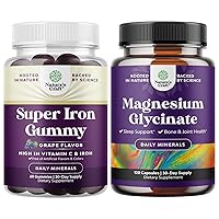 Bundle of Delicious Iron Gummies for Women and Men - Iron Supplement for Women and Men with Vitamin C for Higher Absorption and Pure Magnesium Glycinate 400mg Per Serving for Mood Sleep and Relaxati