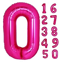 40 Inch Giant Hot Pink Number 0 Balloon, Helium Mylar Foil Number Balloons for Birthday Party, 0 balloon Birthday Decorations for Kids, Anniversary Party Decorations Supplies (Hot Pink Number 0)