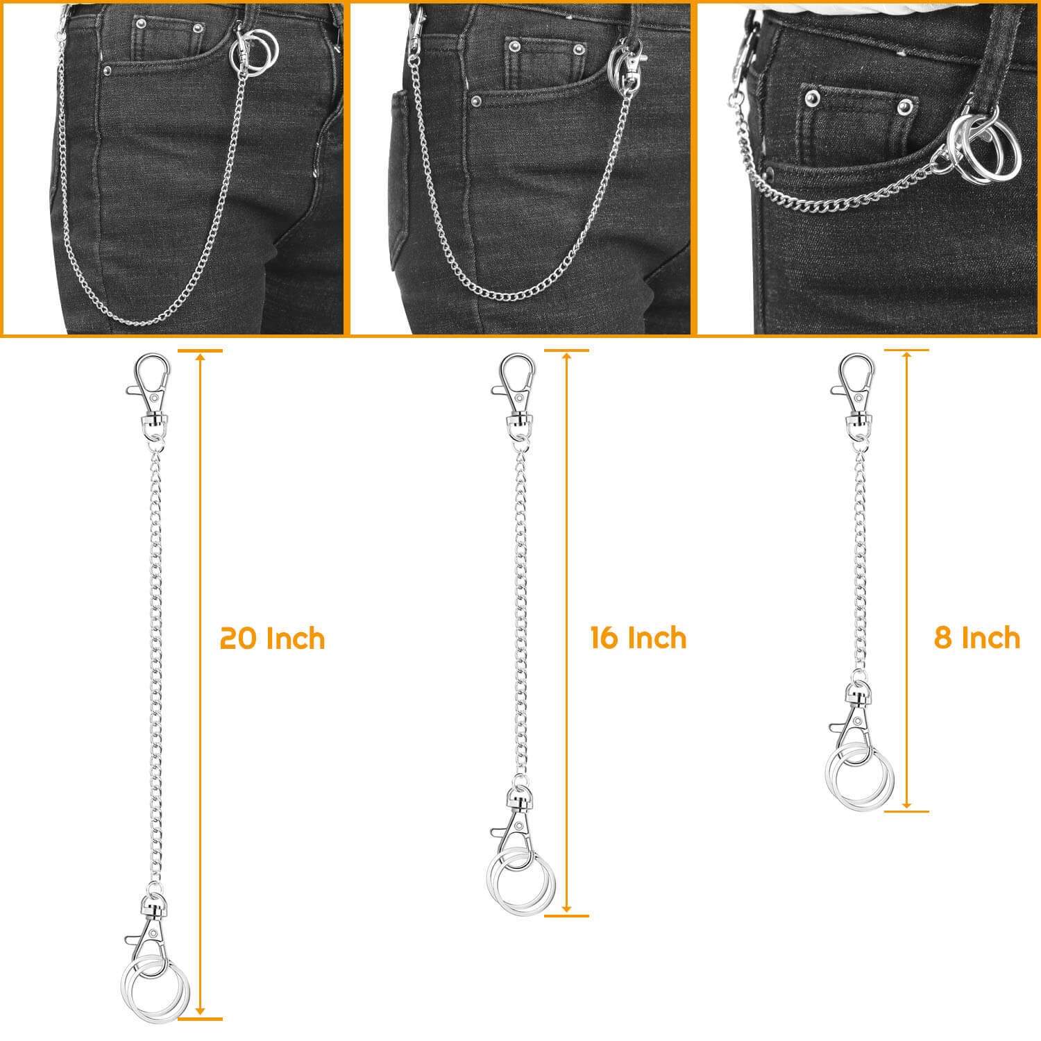 Belt Chain, Shynek 3pcs Pocket Chain Wallet Chain Janes Pants Chain for Eboy, Egirl, Men and Women