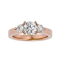 Certified 18K Gold Ring in Round Cut Center Moissanite Diamond (1.4 ct), Round Cut Natural Diamond (0.48 ct) With White/Yellow/Rose Gold Engagement Ring For Women