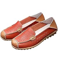 Womens Casual Soft Leather Slip-on Flat Loafers Cutout Breathable Comfort Softsole Non-Slip Moccasins Nurse Walking Boat Shoe