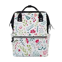 Diaper Bag Backpack Floral Pattern with Flowers and Leaves Tote Bag Daypack Multi-Functional Nappy Bags