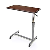 Invacare 6418 Hospital Style Overbed Table with Adjustable Height Tilt Top and Wheels for Beds and Bedside, Wood Grain