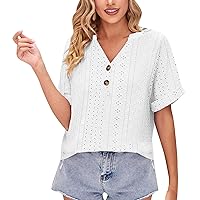 Corset Tops for Women for Clowns Women V Neck Rolled Short Sleeve Button Top Loose Casual T Shirt Plain Long S