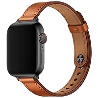 OUHENG Slim Band Compatible with Apple Watch Band 41mm 40mm 38mm, Women Genuine Leather Band Replacement Thin Strap for iWatch SE2 SE Series 9 8 7 6 5 4 3 2 1 (Brown/Black, 41mm 40mm 38mm)