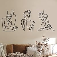 3 Pieces Minimalist Abstract Metal Wall Art - Modern Woman Line Drawing for Bedroom, Kitchen, Bathroom and Living Room (Black, Modern)