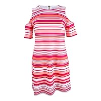 Calvin Klein Women's Plus Size Round Neck Sleeveless Cold Shoulder Stripe Dress