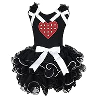 Valentine Dress Red Polka Dots Heart Black Shirt White Bow Petal Skirt Set 1-8y