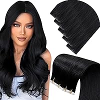 LaaVoo Injected Tape in Hair Extensions Human Hair Invisible Virgin Hair 14 Inch 5 Pcs 10 Gram Bundle Sew in Weft Hair Extensions Black Hair Weft Extensions Human Hair Jet Black 14inch 80G