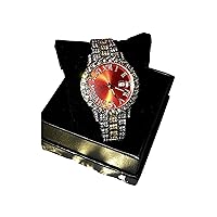 Men's Round Red Dial Wrist Watch Band Luxury CZ Diamond Iced Bracelet Watch Roman Numeric Round Dial Watch For Men Women Hip Hop Rapper Choice, Jewelry Watch, Iced Watch Custom Fit, Bust Down Watch