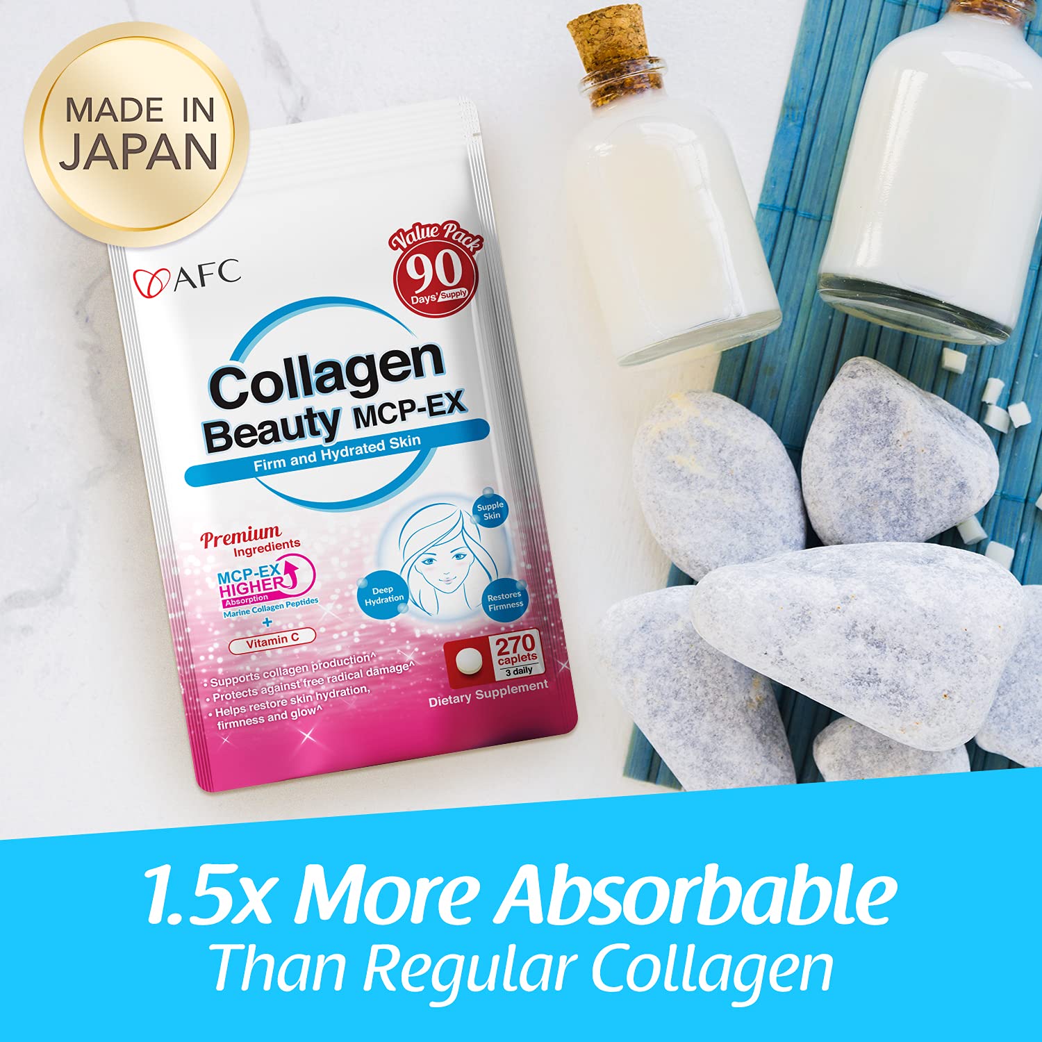Mua AFC Japan Collagen Beauty MCP-EX with Marine Collagen Peptide,   Better Absorption Than Other Collagen, for Anti-Aging, Skin, Hair, Nails,  Bone and Joints, for Women & Men, 90 Days Supply trên