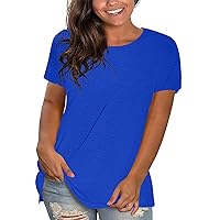 Womens Summer Tops 2024 Casual Crewneck Short Lantern Sleeve Blouse Pullover Shirts