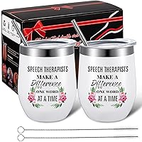 Suclain 2 Pcs Speech Therapist Pathology Wine Tumbler Make a Difference at a Time Speech Therapy Gifts Speech Language Pathologist Christmas Birthday Gifts 12 oz Vacuum Tumbler Cups with Lids