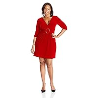 Star Vixen Women's 3/4 Sleeve Buckle Detail Swingy Dress