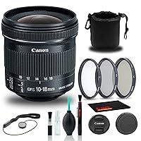 Canon EF-S 10-18mm f/4.5-5.6 is STM Lens (9519B002) + Filter Kit + Lens Pouch + Cap Keeper + Cleaning Kit + More (Renewed)