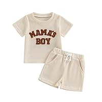 Kupretty Toddler Baby Boy Summer Clothes Embroiderey Waffle Knit Short Sleeve T-Shirt Tees + Casual Shorts Cute Clothing Set