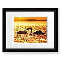 Swan Couple with Heart Photo Prints Artwork with Couple's Names,Date or Message on,Perfect Love Gift for Anniversary,Wedding.14x11 inches D-Mats UNFRAMED
