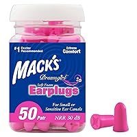 Mack's Dreamgirl Soft Foam Earplugs, 50 Pair, Pink - 30dB NRR, 33dB SNR - Small Ear Plugs for Sleeping, Snoring, Studying, Loud Events, Traveling & Concerts