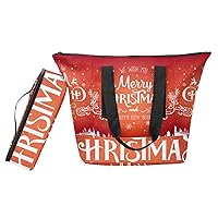 トートバッグとスモールランチバッグのセット、メリークリスマス冬,女性用ショルダーバッグ ランチボックスとハンドバッグ