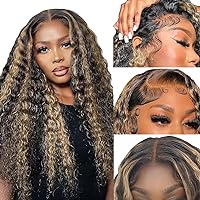 28 Inch FB/27 Balayage Highlight Lace Front Wig Human Hair 13x6 Ombre Honey Blonde HD Lace Frontal Wigs Human Hair Deep Wave Wig 180% Density Glueless Wigs Human Hair for Women